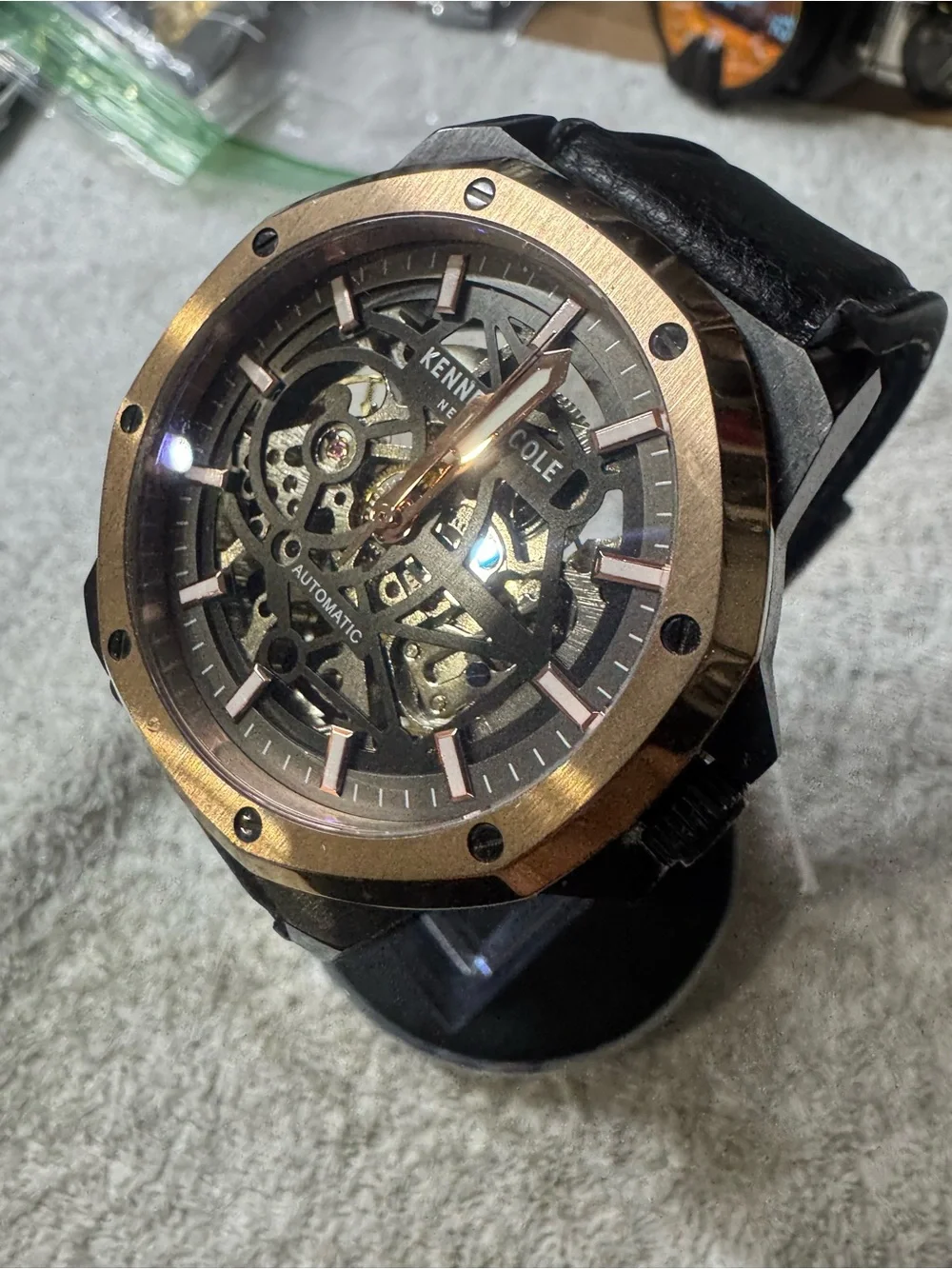 Kenneth Cole Black Dial Watch with Rose Gold Bezel